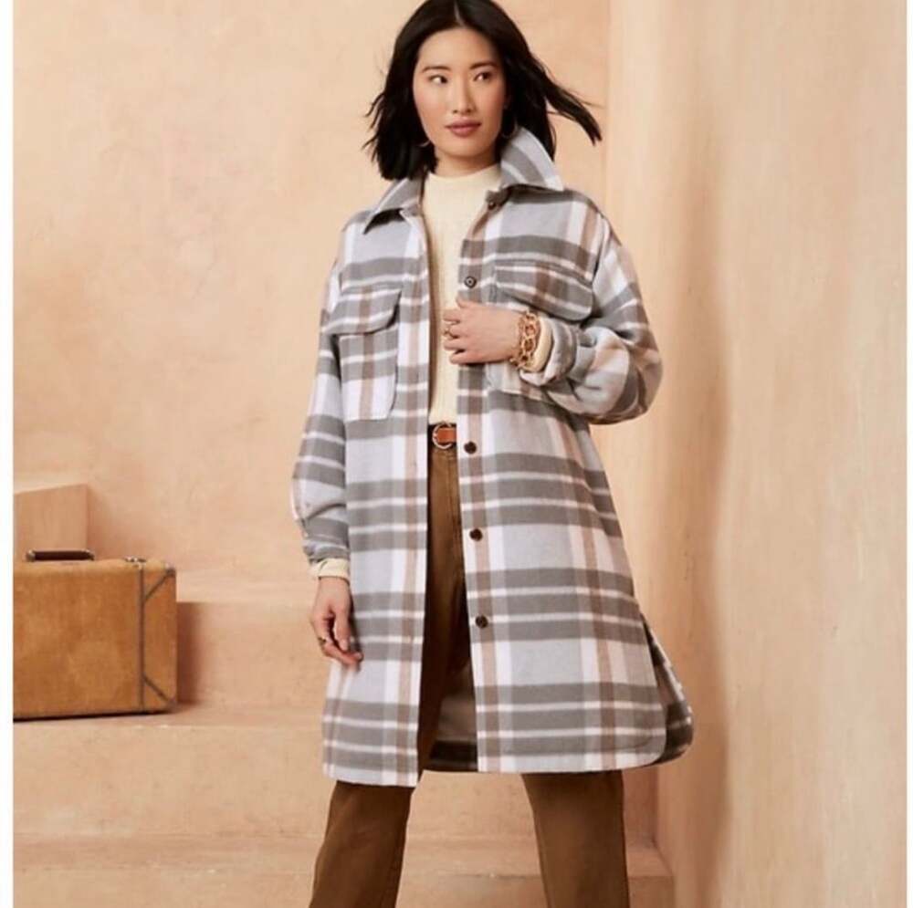 Banana Republic Plaid Shacket Size S Gray